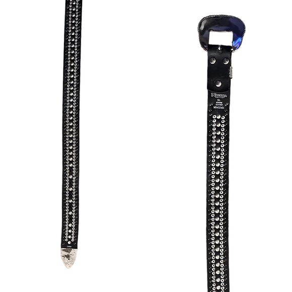 Nocona Bling Rhinestone Western Belt Size XL Leather Silver Black Glam - Picture 4 of 7